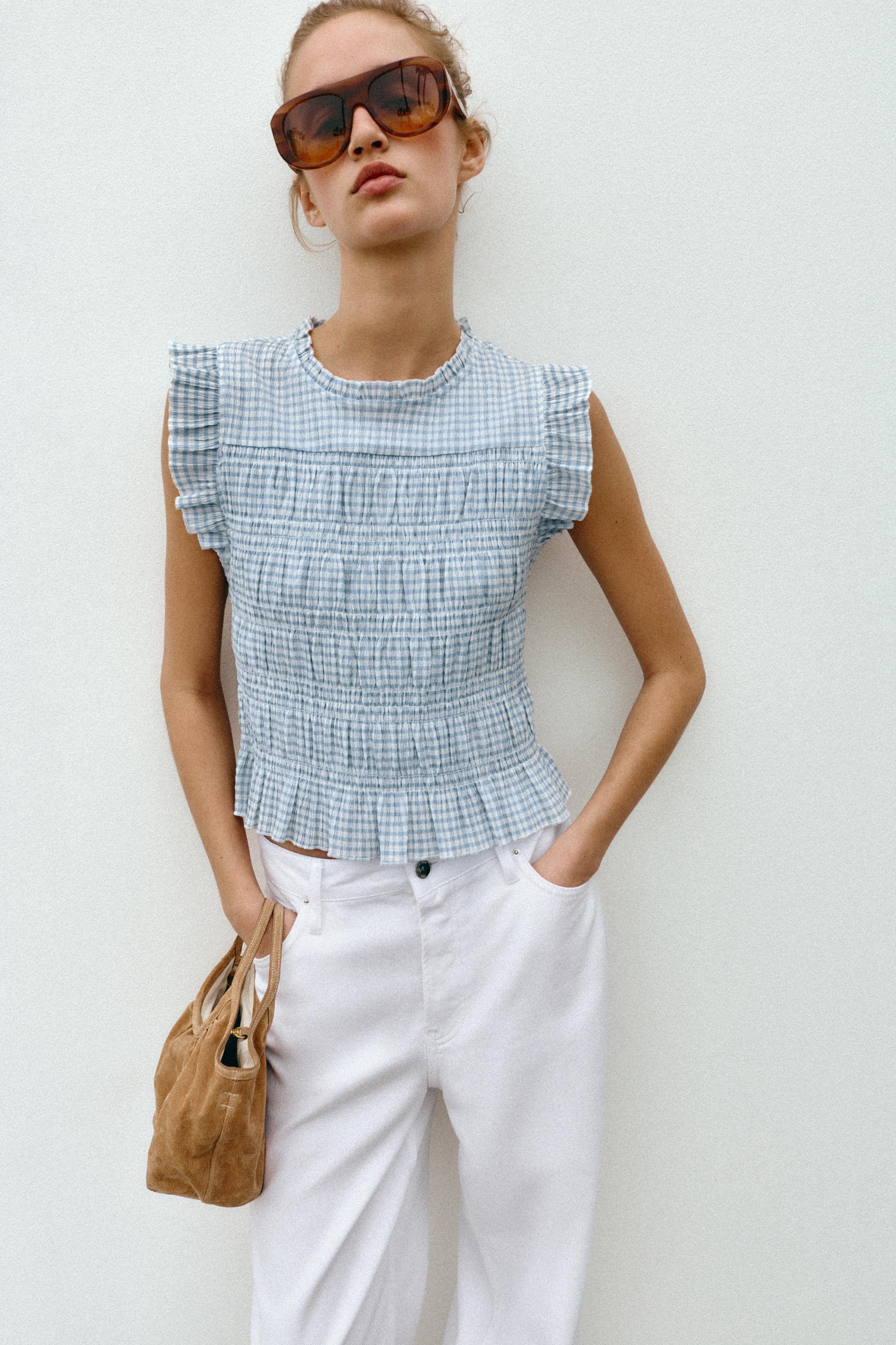 SMOCKED GINGHAM TOP